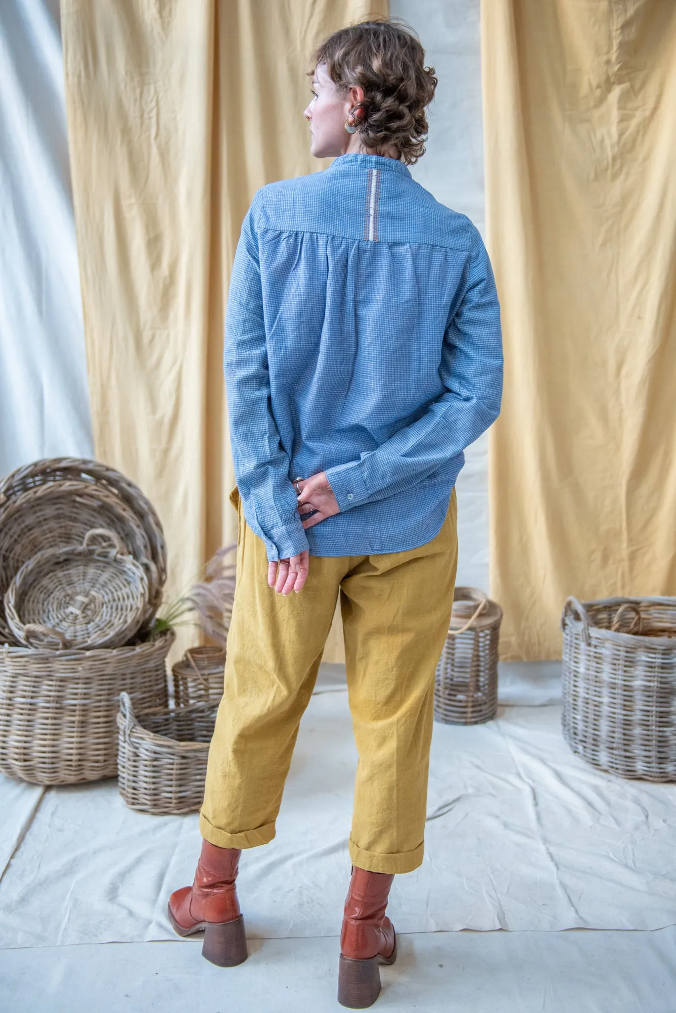 Hand Embroidered Medium Check Shirt – Blue sold by Anjelms product image thumbnail 2