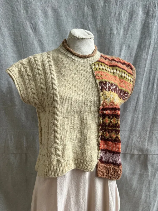Crop Half Motif Vest – Jacquard/Natural sold by Anjelms