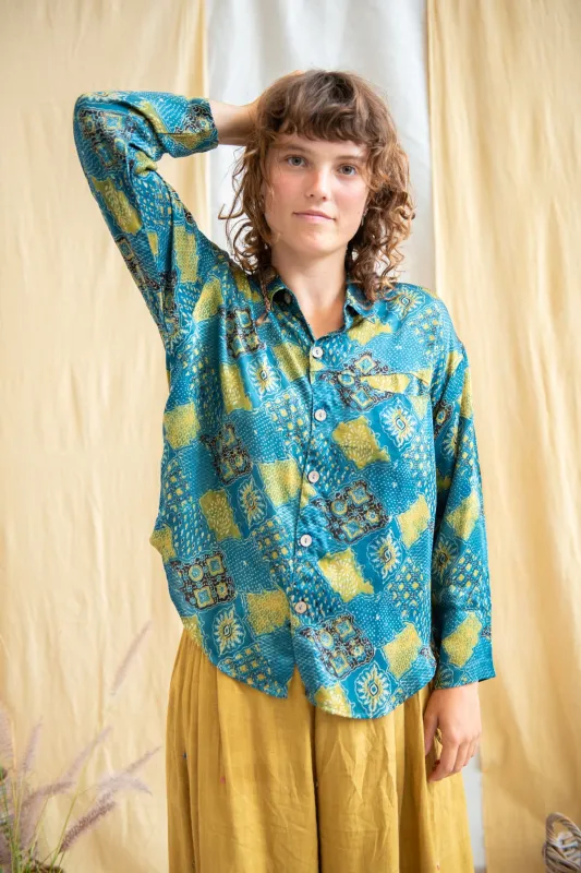 Modal Silk Boxy Shirt – Blue/Lime sold by Anjelms