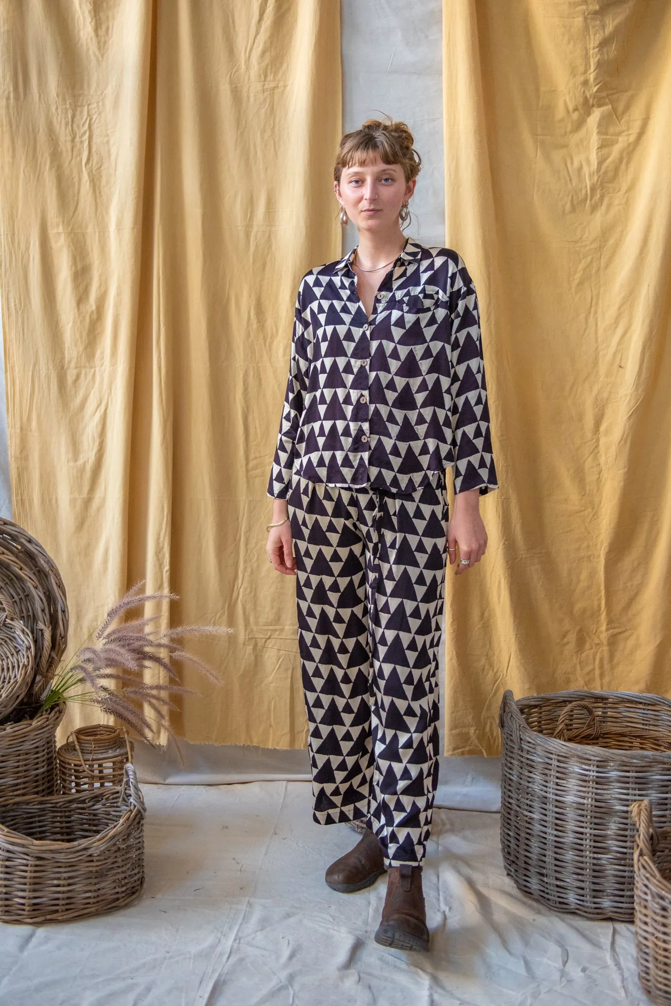 Modal Silk Boxy Shirt – Triangle Print sold by Anjelms