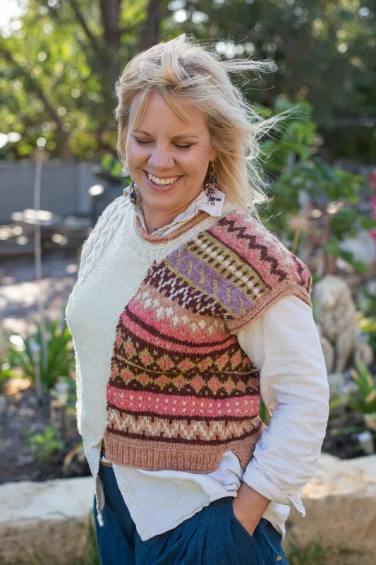 Crop Half Motif Vest – Jacquard/Natural sold by Anjelms