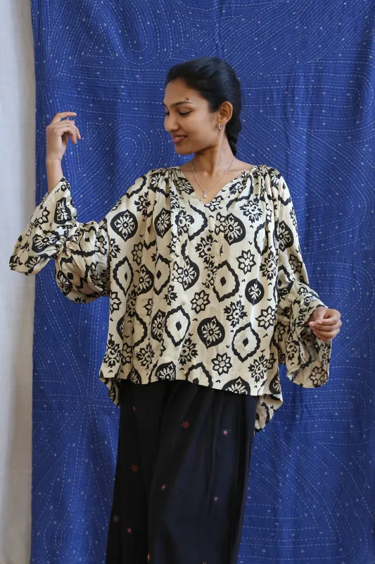 Ajrakh Bell Sleeve Top sold by Anjelms