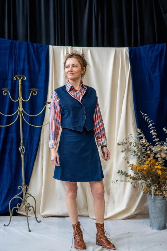 Reversible Waist Coat – Dark Indigo/Blue & Orange Waffle sold by Anjelms