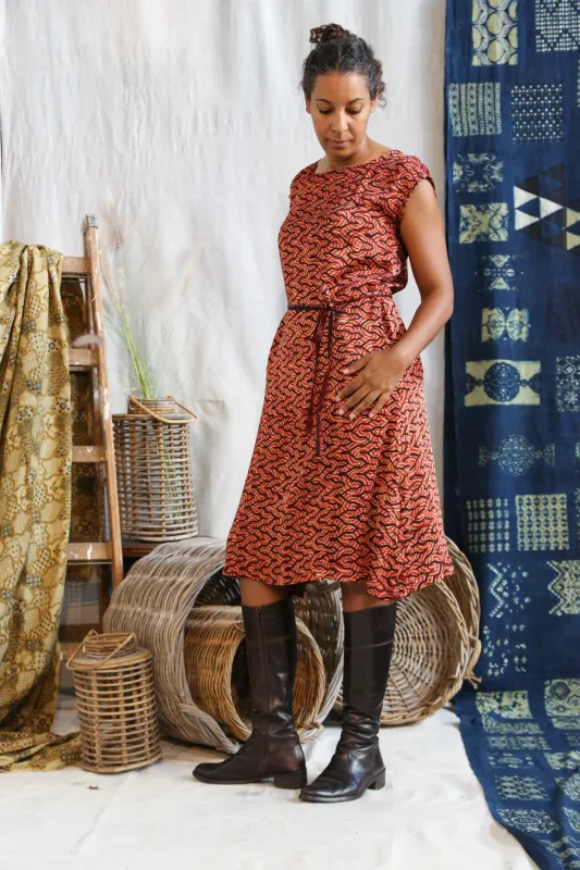 Ajrakh Cap Sleeve Midi Dress sold by Anjelms