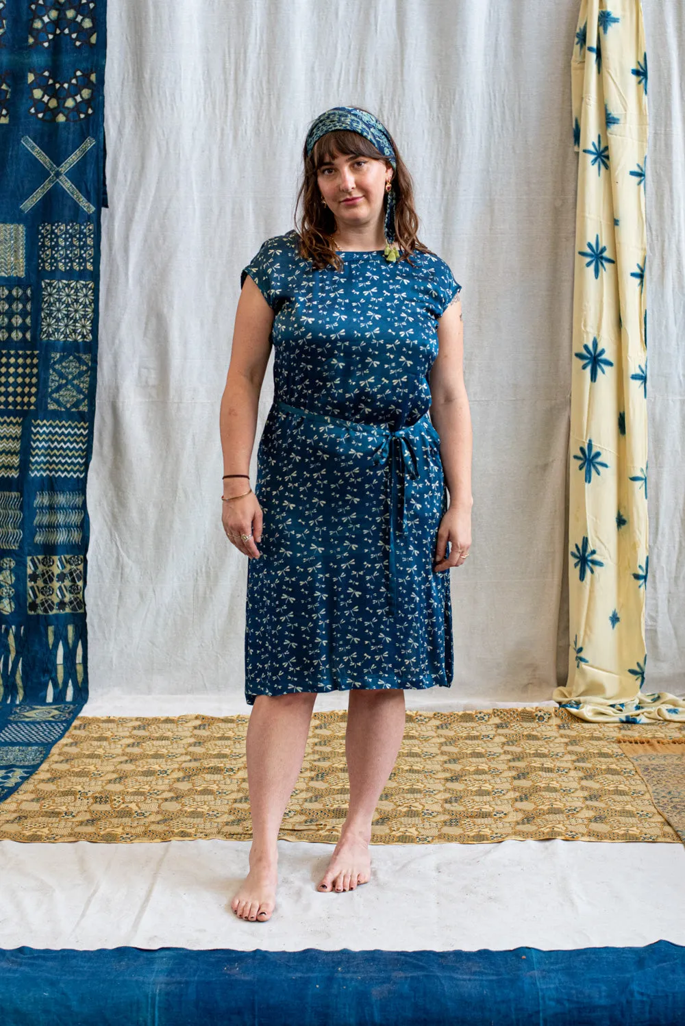 Ajrakh Cap Sleeve Midi Dress sold by Anjelms
