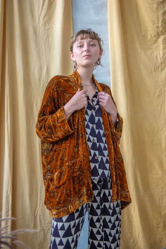 Ajrakh Velvet Jacket made by Anjelms