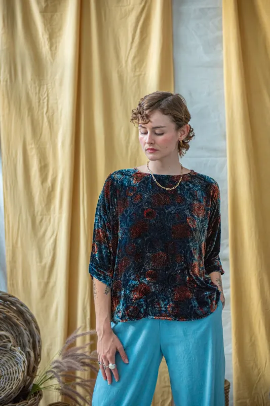 Ajrakh Velvet Half Sleeve Top sold by Anjelms