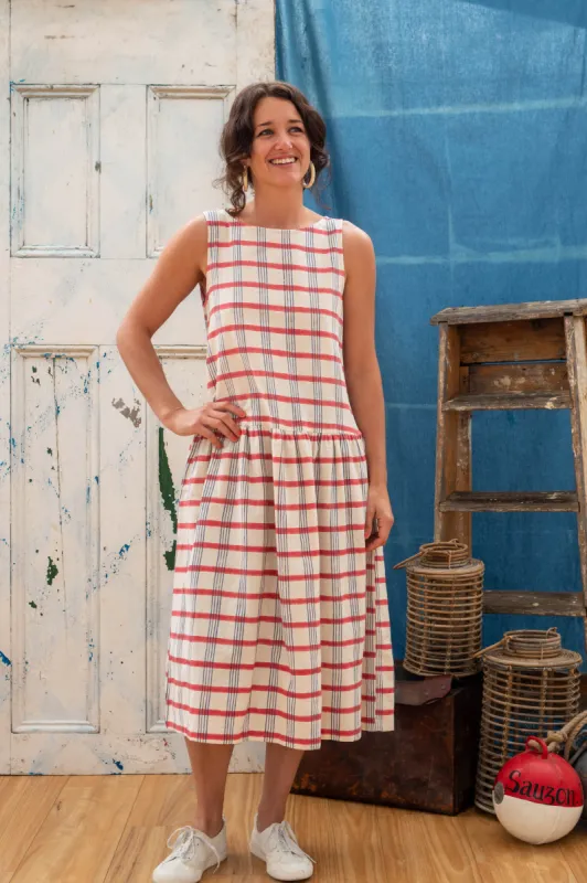 Dropwaist Dress - Check Mate Blockprint sold by Anjelms