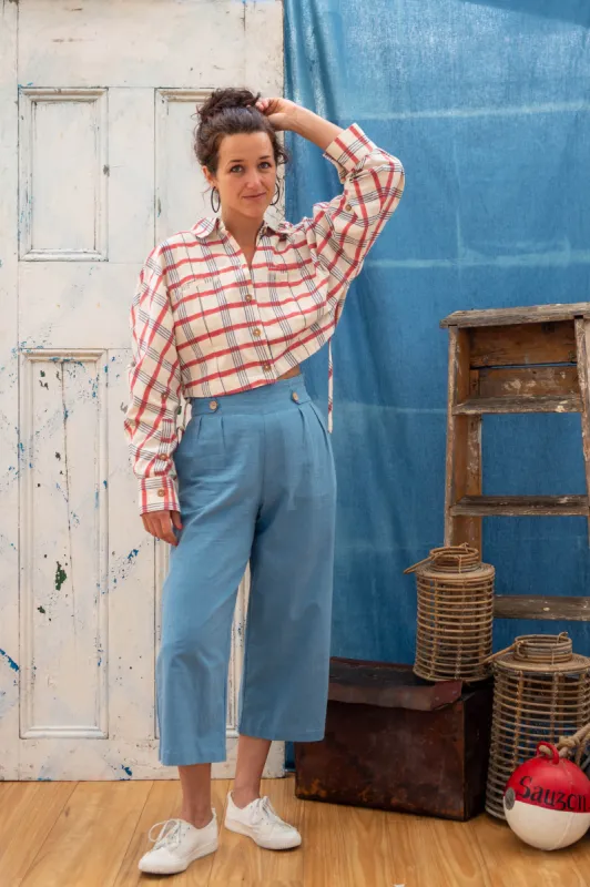 Easy Fit Pants with Button Detail - Indigo Khadi sold by Anjelms