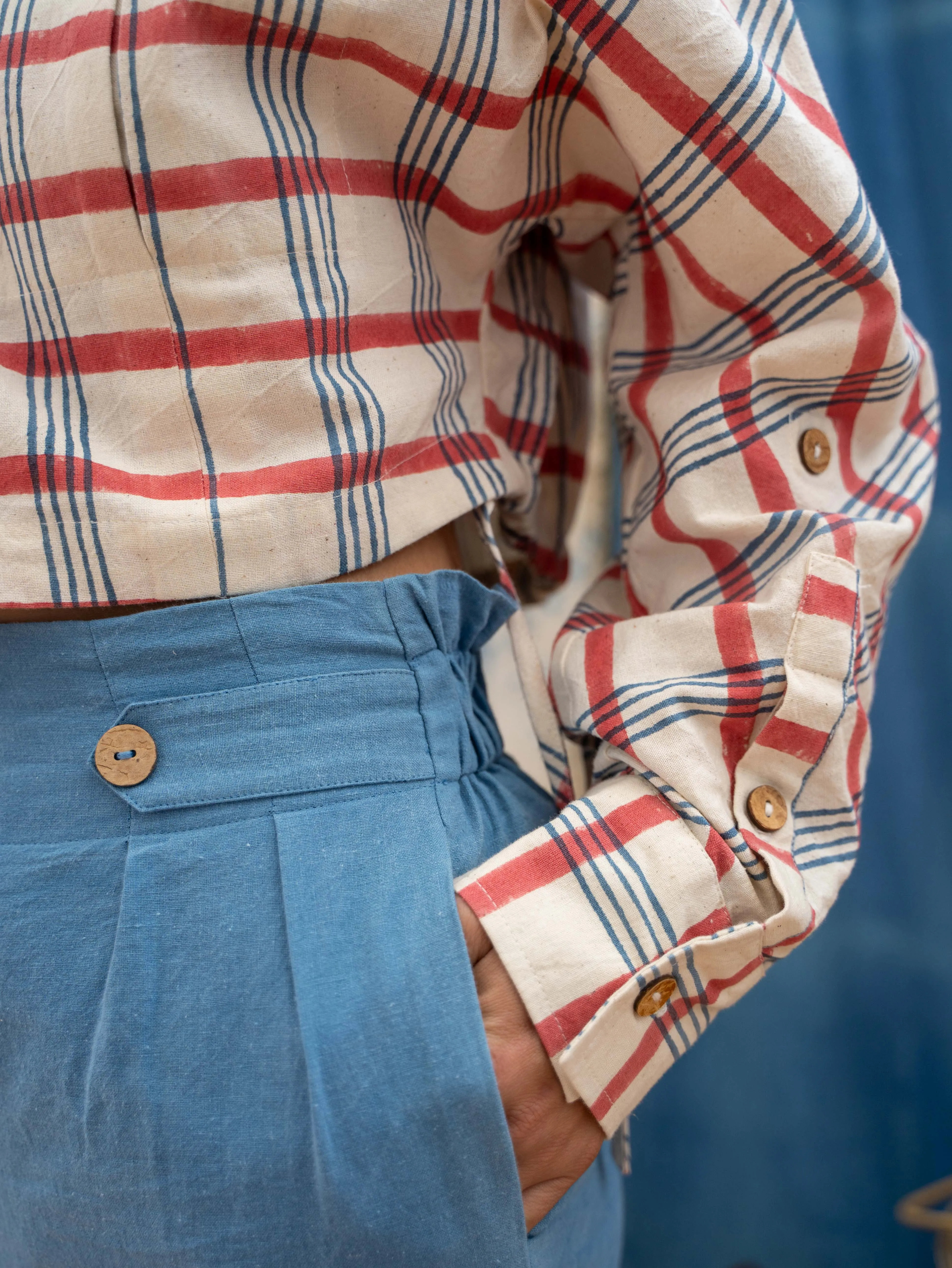 Easy Fit Pants with Button Detail - Indigo Khadi sold by Anjelms product image thumbnail 5