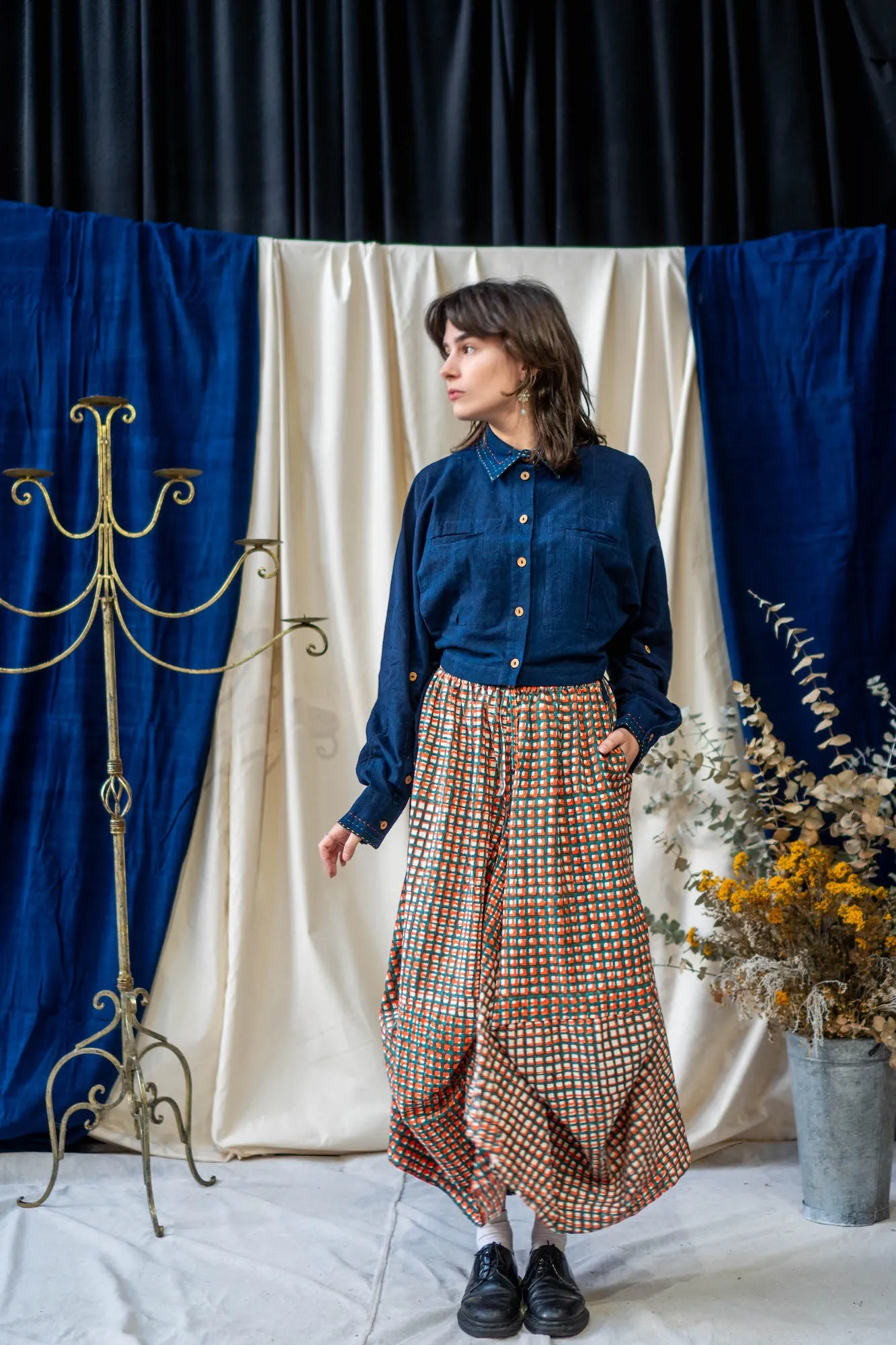 Nepalese Skirt - Teal and Orange Waffle Print sold by Anjelms product image thumbnail 4