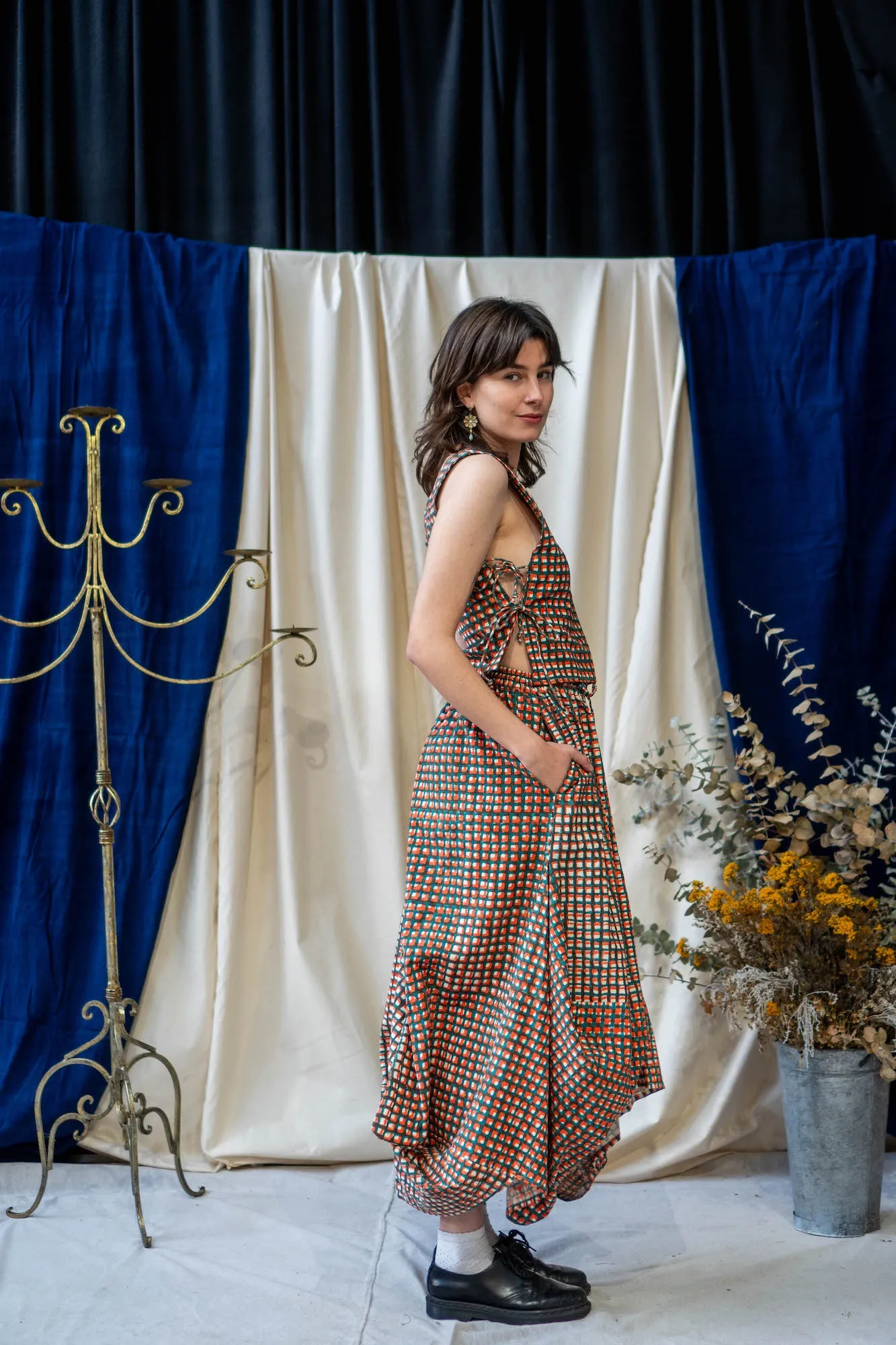 Nepalese Skirt - Teal and Orange Waffle Print sold by Anjelms product image thumbnail 2