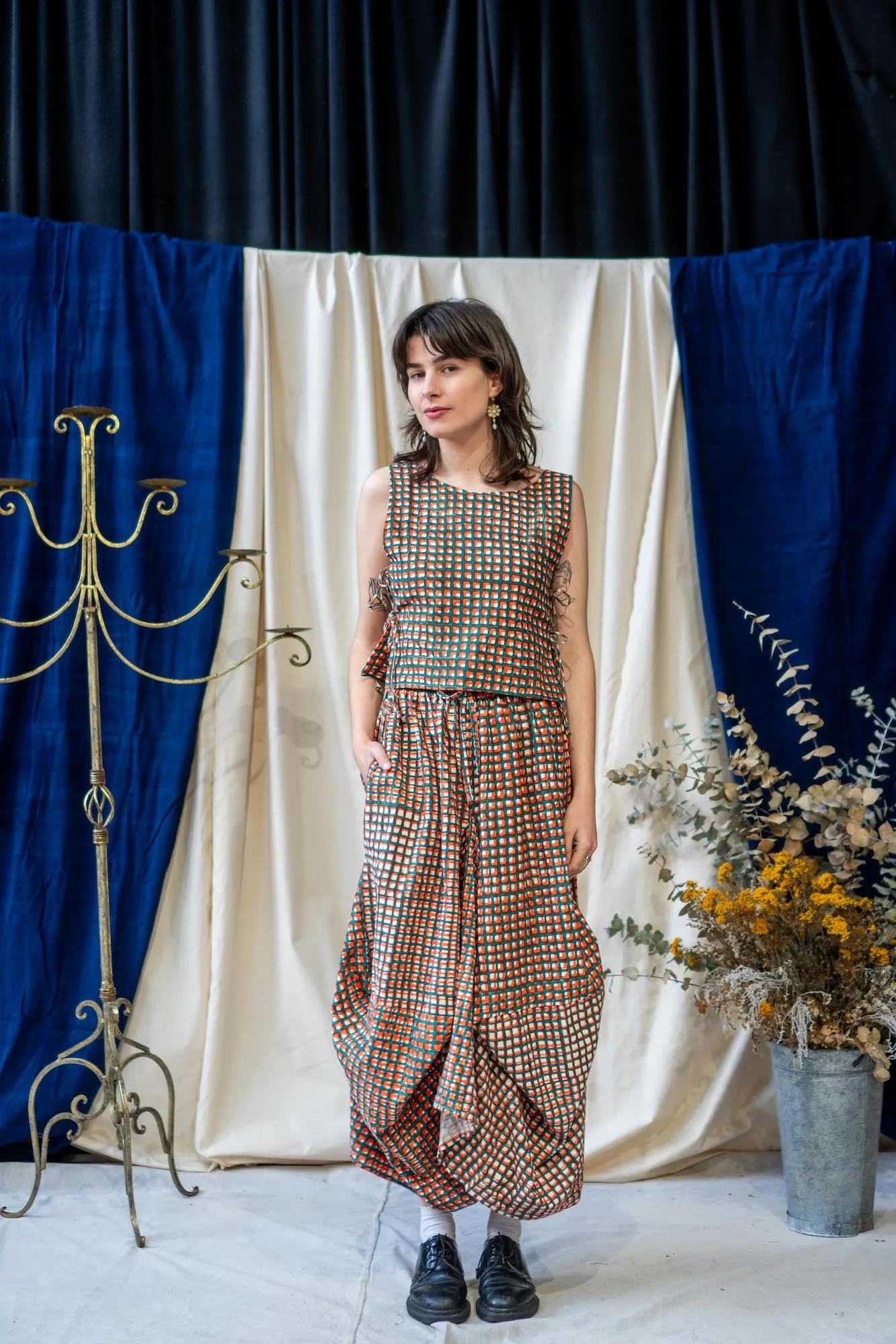 Nepalese Skirt - Teal and Orange Waffle Print sold by Anjelms