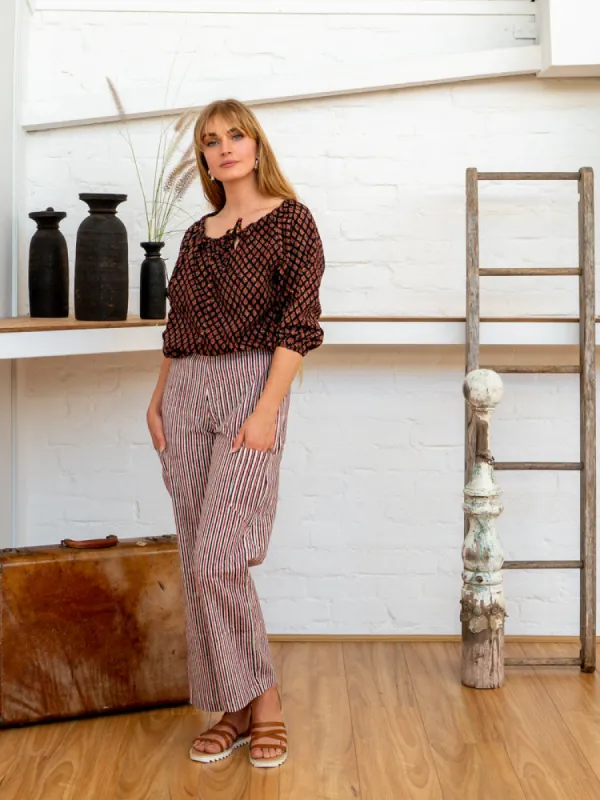 Long Pocket Pants - Red Pinstripe sold by Anjelms