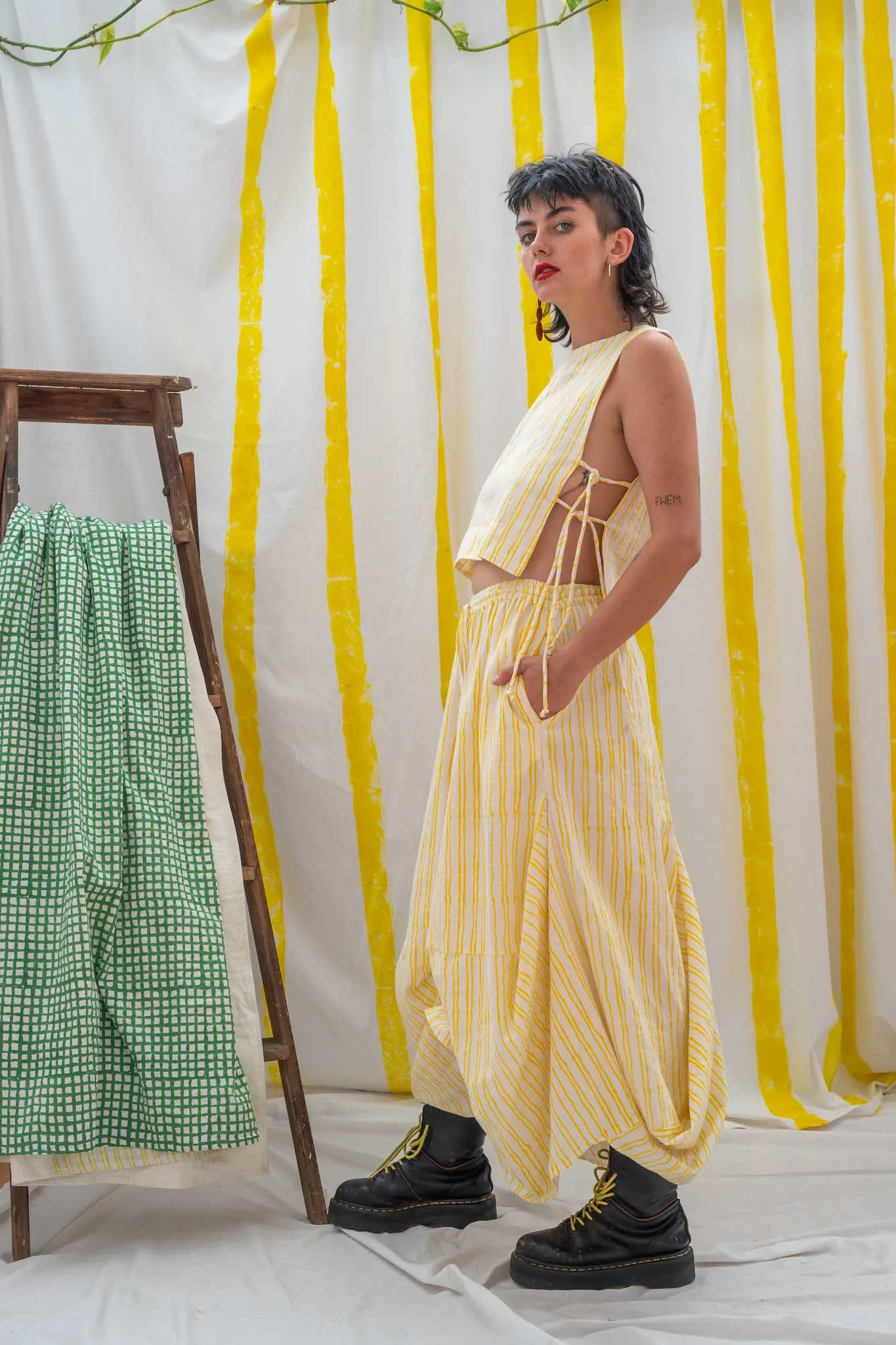 Tank Tie Top - Yellow Stripe Print sold by Anjelms product image thumbnail 4