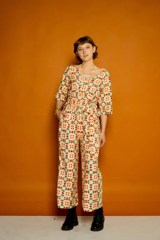 Silk Cotton Tie Pants Full Length - Parcheesi Print sold by Anjelms