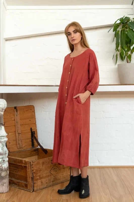 Buttoned Tie Long Dress Madder sold by Anjelms