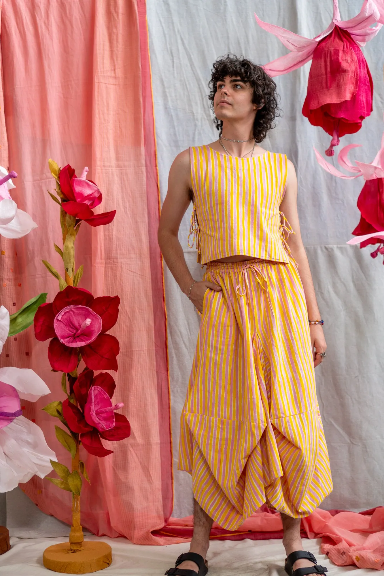 Nepalese Skirt – Pink & Yellow Candy Stripe Print sold by Anjelms