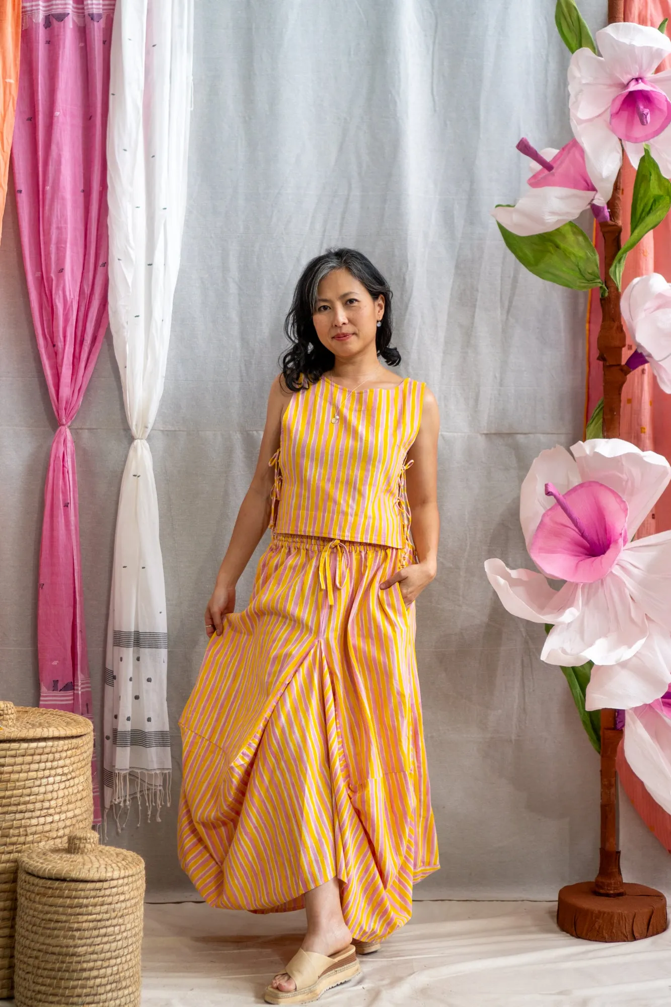 Nepalese Skirt – Pink & Yellow Candy Stripe Print sold by Anjelms product image thumbnail 4