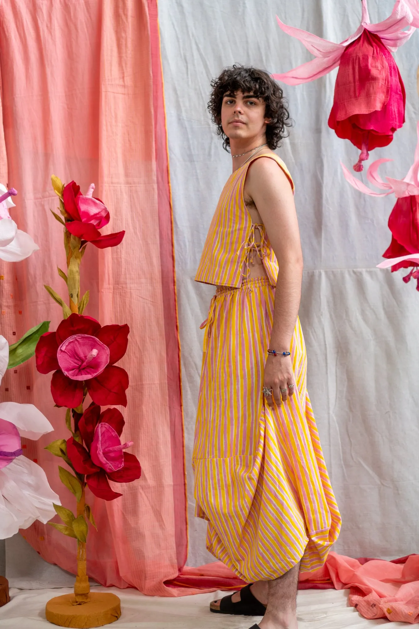 Nepalese Skirt – Pink & Yellow Candy Stripe Print sold by Anjelms product image thumbnail 3