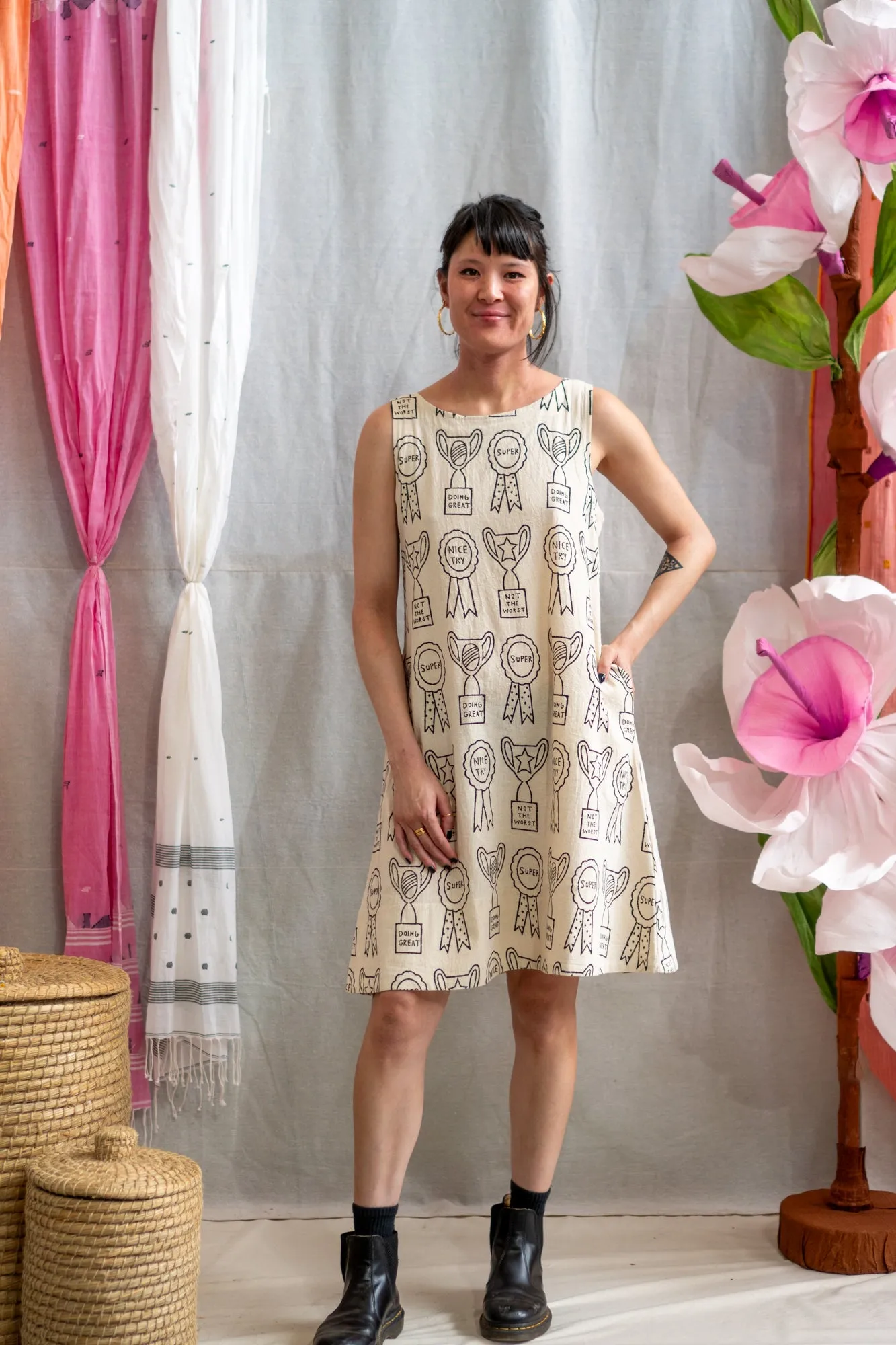 Shift Dress – Black & White Trophy Print sold by Anjelms