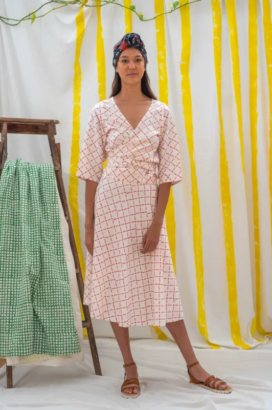 Wrap Skirt Midi - Red Tile Print sold by Anjelms