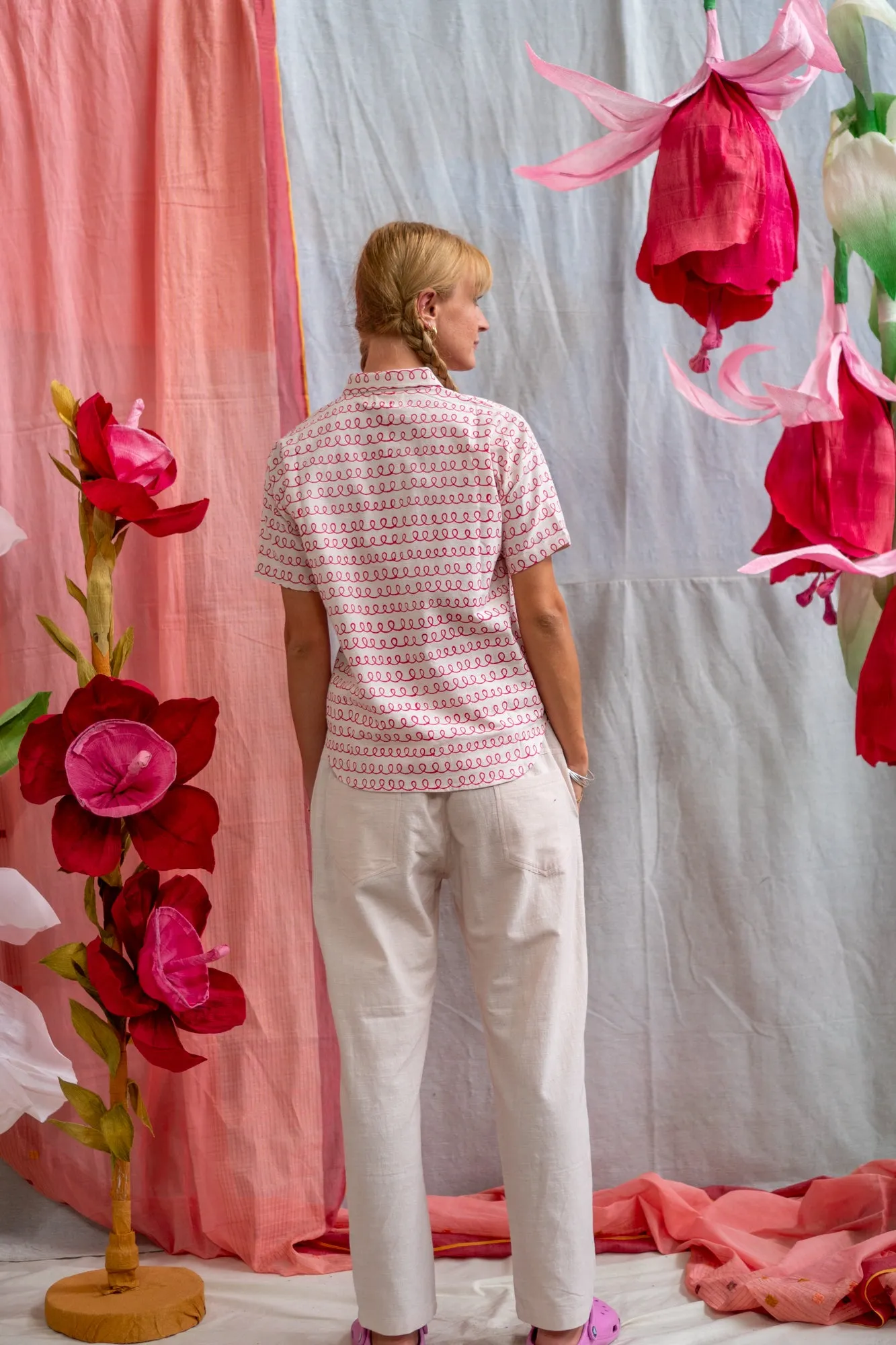 Unisex Button Up Shirt – Pink Twirl Print sold by Anjelms product image thumbnail 3