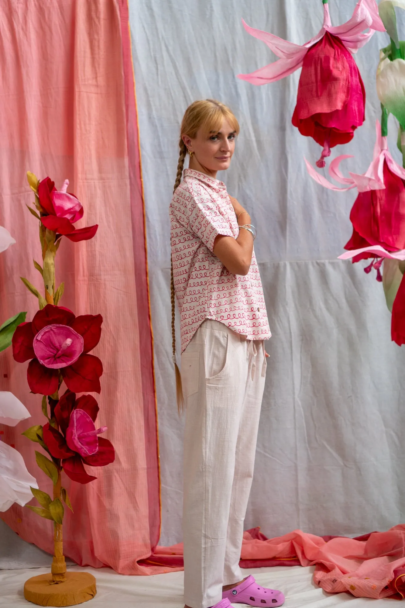 Unisex Button Up Shirt – Pink Twirl Print sold by Anjelms product image thumbnail 2