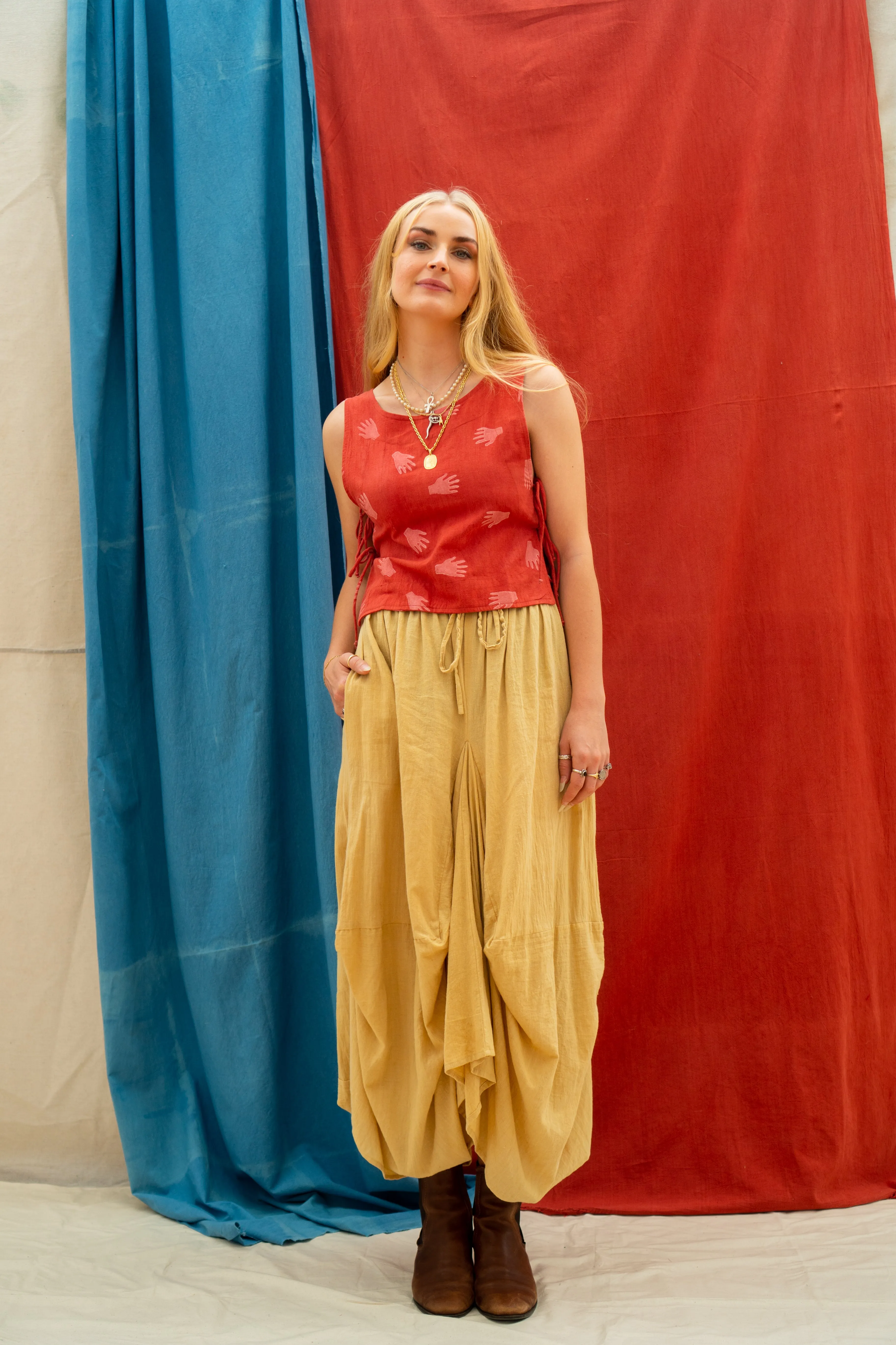 Tank Tie Top - Hands Print on Madder sold by Anjelms