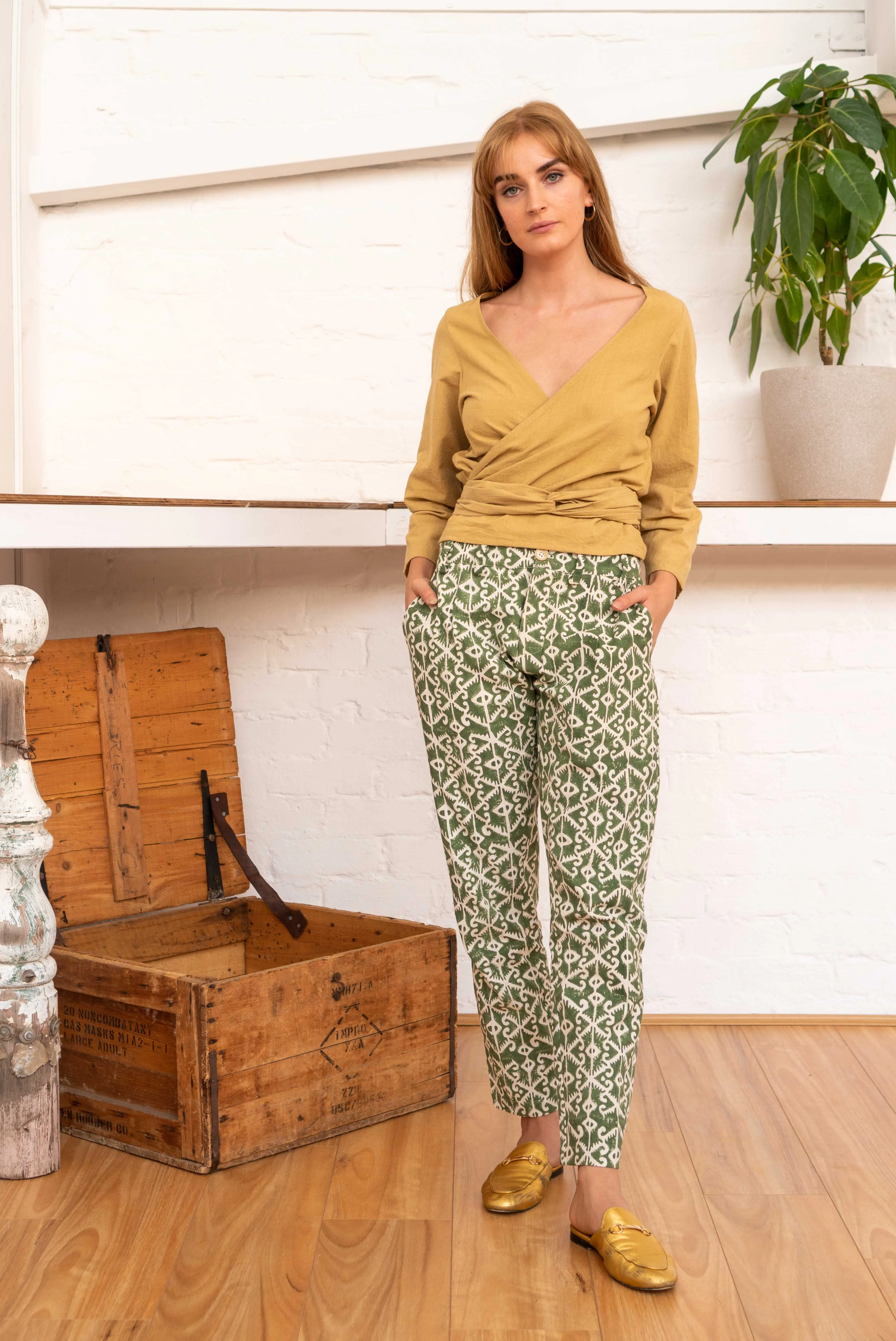 Tailored Pants Moroccan Print Olive sold by Anjelms