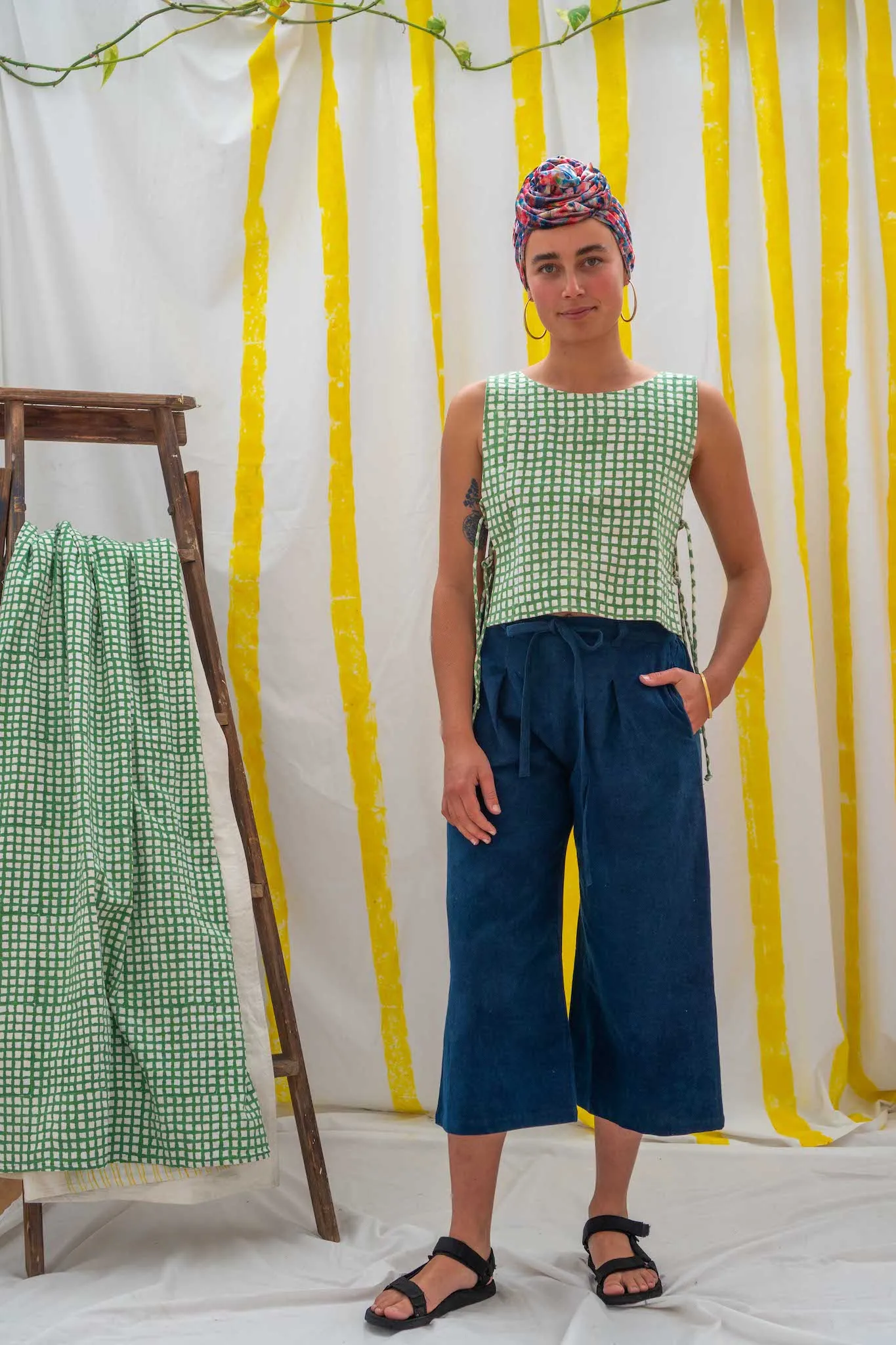 ¾ Tie Pants - Indigo sold by Anjelms