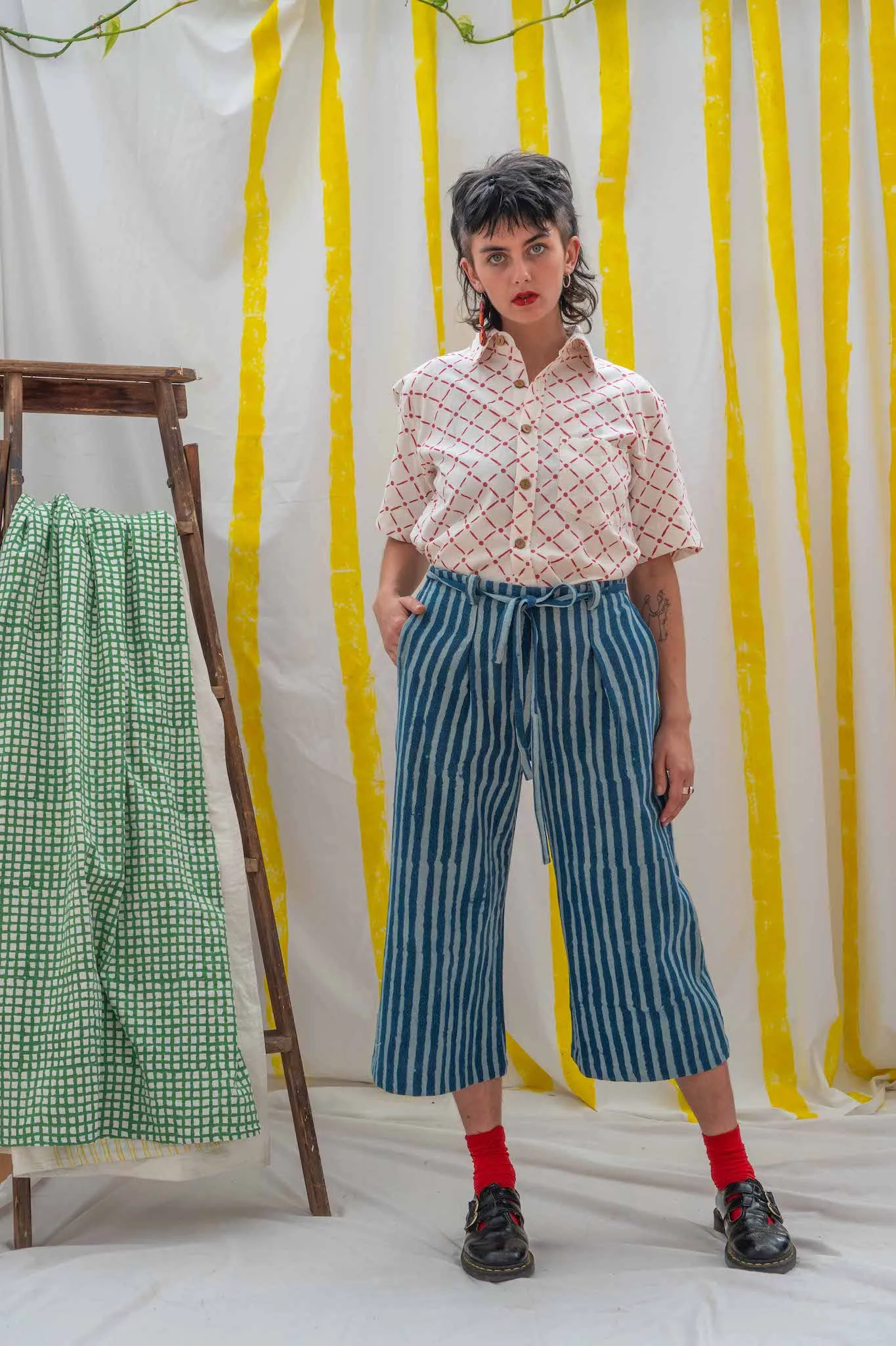 ¾ Tie Pants - Indigo Stripes sold by Anjelms