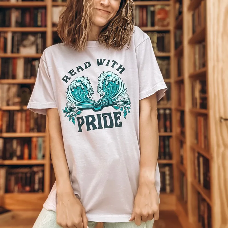 Read with Pride Heavy Weight Tee sold by The Bookish Box