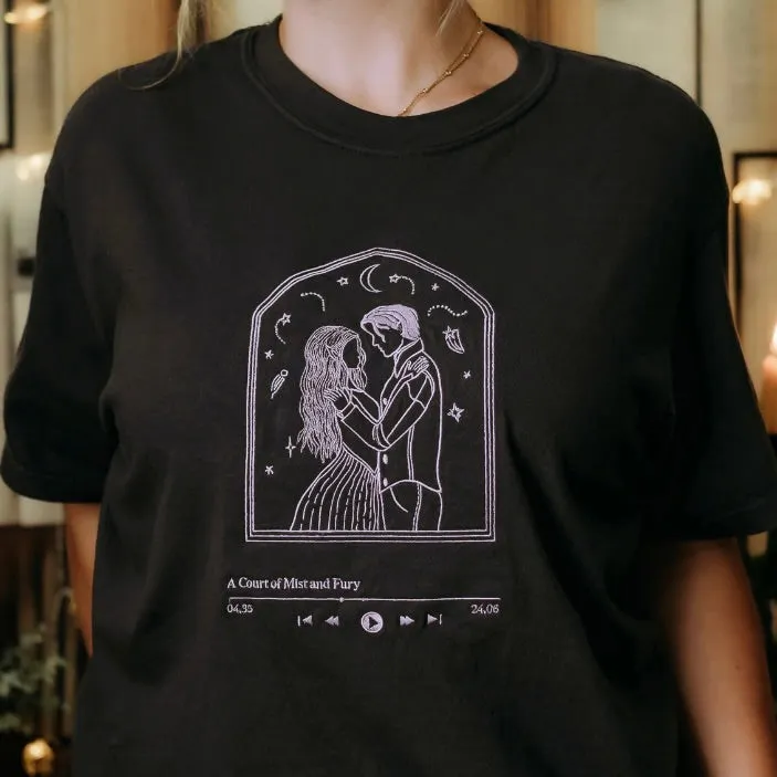 A Court of Mist and Fury Inspired: Audiobook Embroidered Heavy Weight Tee sold by The Bookish Box product image thumbnail 2