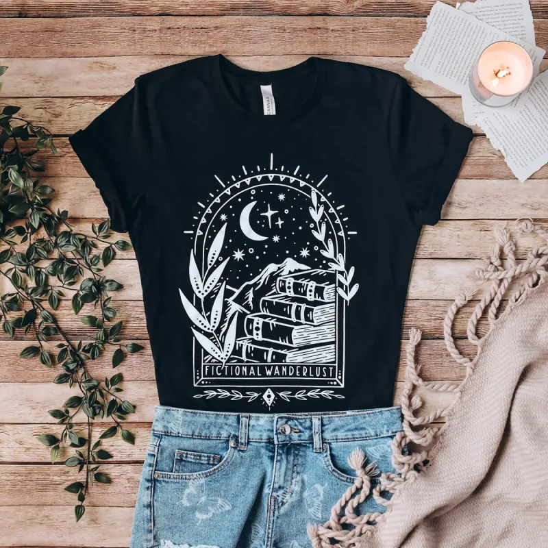 Fictional Wanderlust Tee sold by The Bookish Box