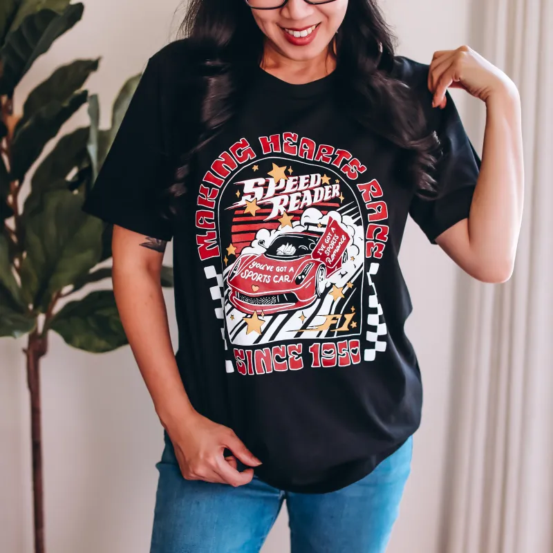 F1 Speed Reader Romance Tee sold by The Bookish Box