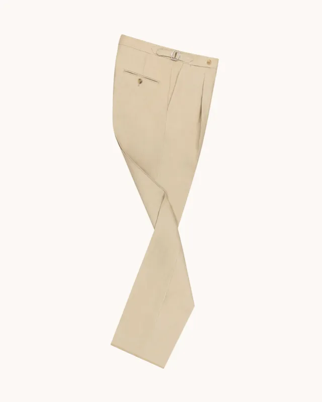 Single Pleat Trouser - Sand Linen sold by Natalino
