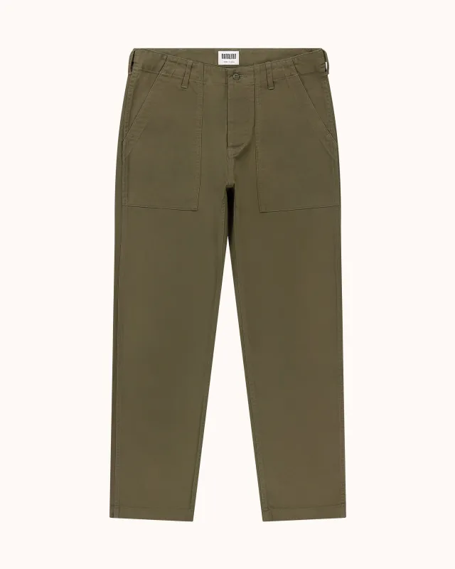 High Rise Japanese Fatigue Pant - Army Green Cotton Twill sold by Natalino