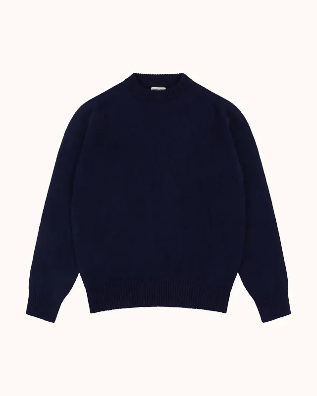 Shetland Wool Crew Neck Sweater - Navy sold by Natalino