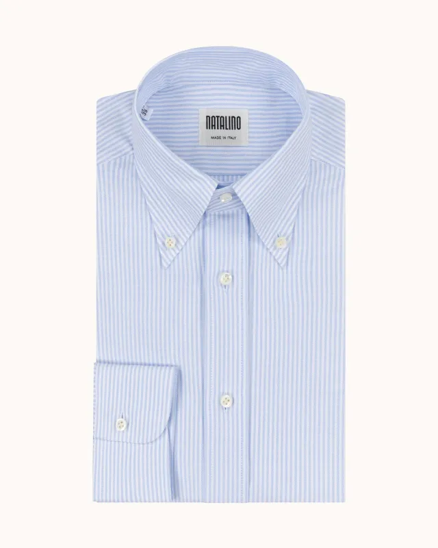 Button Down Collar Shirt - Blue Stripe Oxford Cotton sold by Natalino