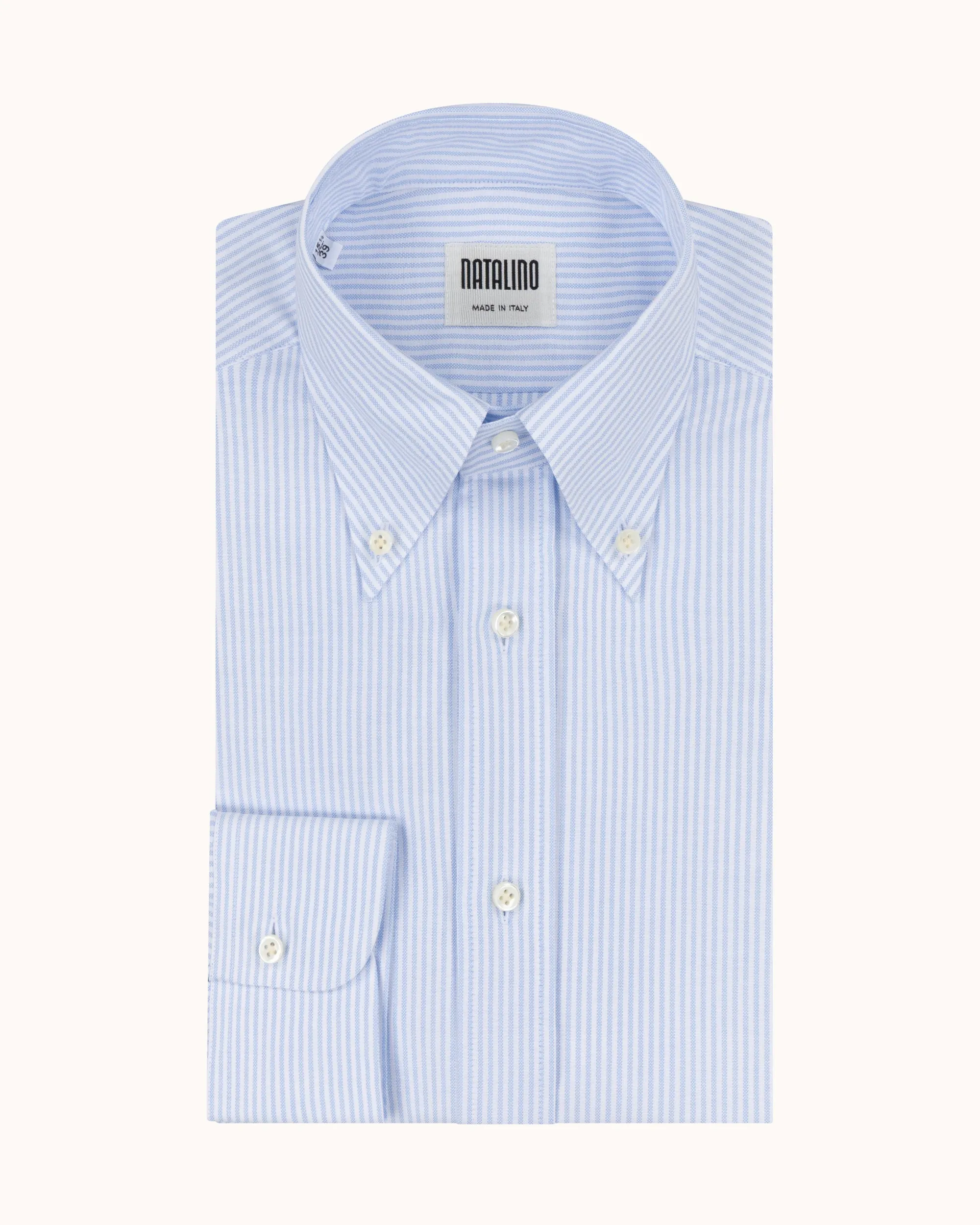 Button Down Collar Shirt - Blue Stripe Oxford Cotton sold by Natalino