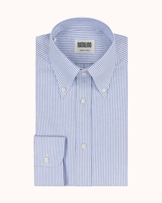 Button Down Collar Shirt - Dark Blue Stripe Oxford Cotton sold by Natalino