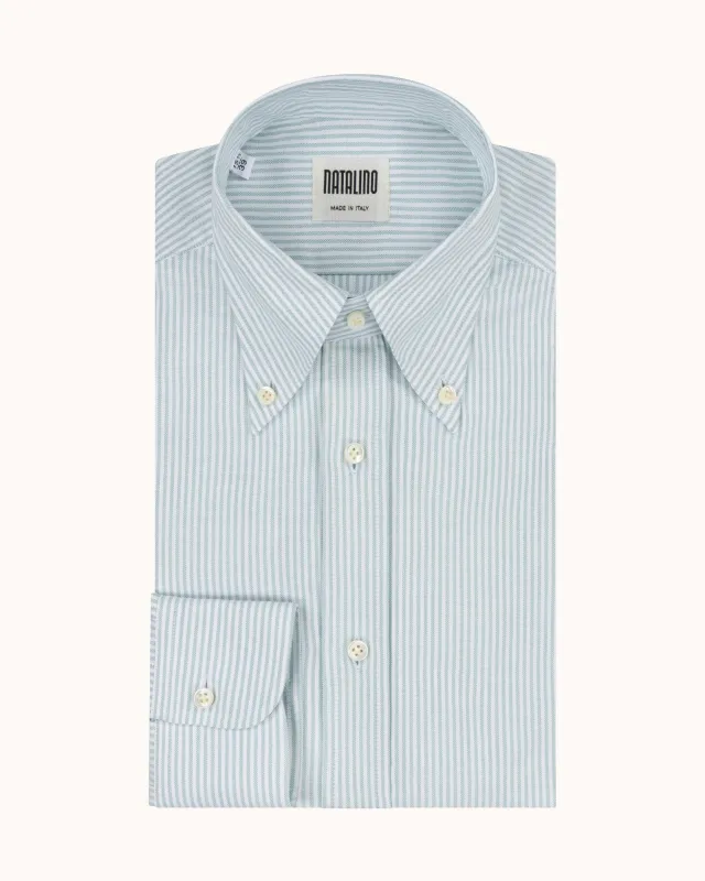 Button Down Collar Shirt - Green Stripe Oxford Cotton sold by Natalino