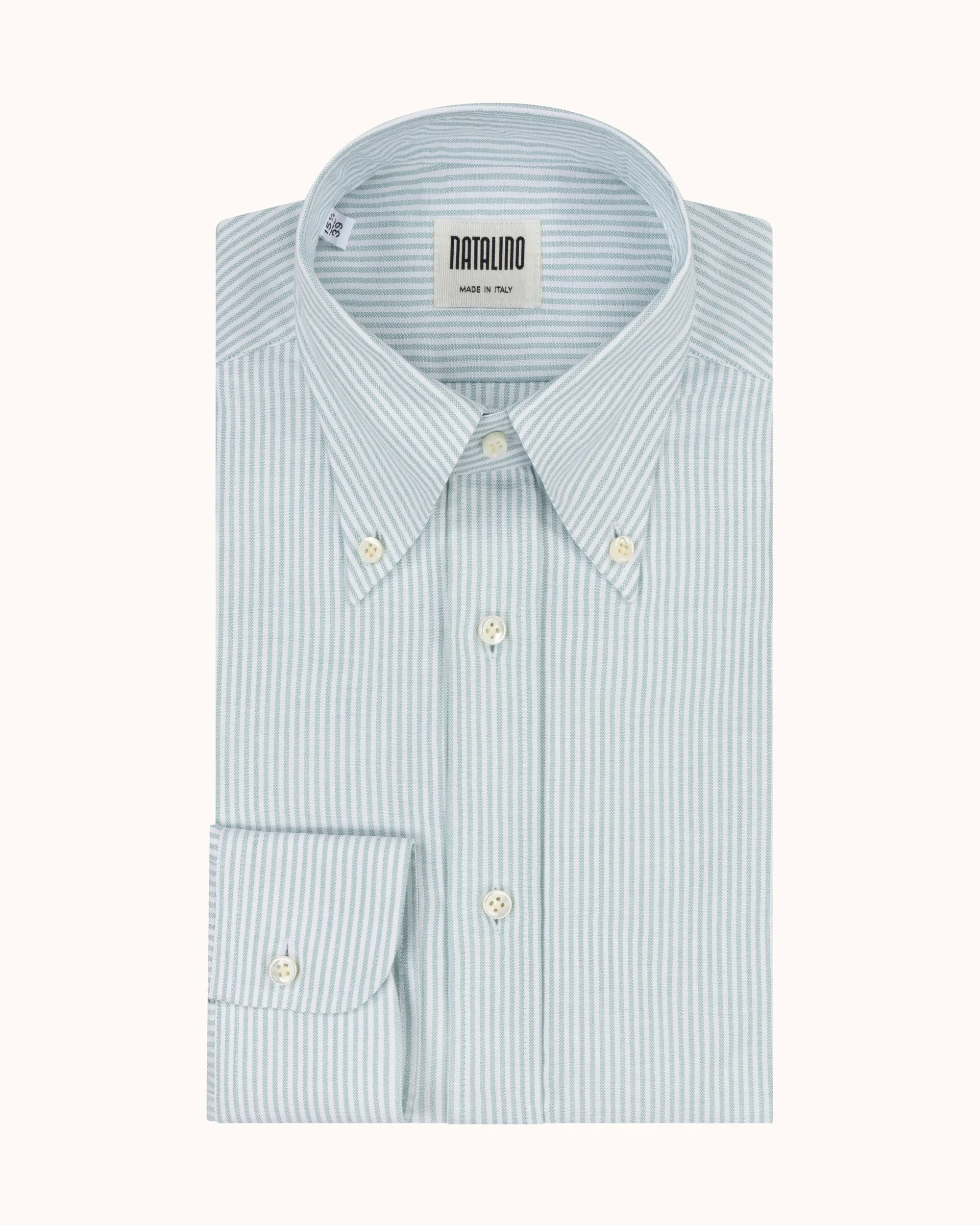 Button Down Collar Shirt - Green Stripe Oxford Cotton sold by Natalino