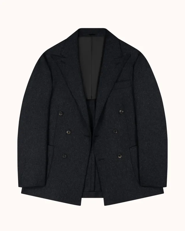 Double Breasted Sport Jacket - Charcoal Grey Woollen Flannel sold by Natalino
