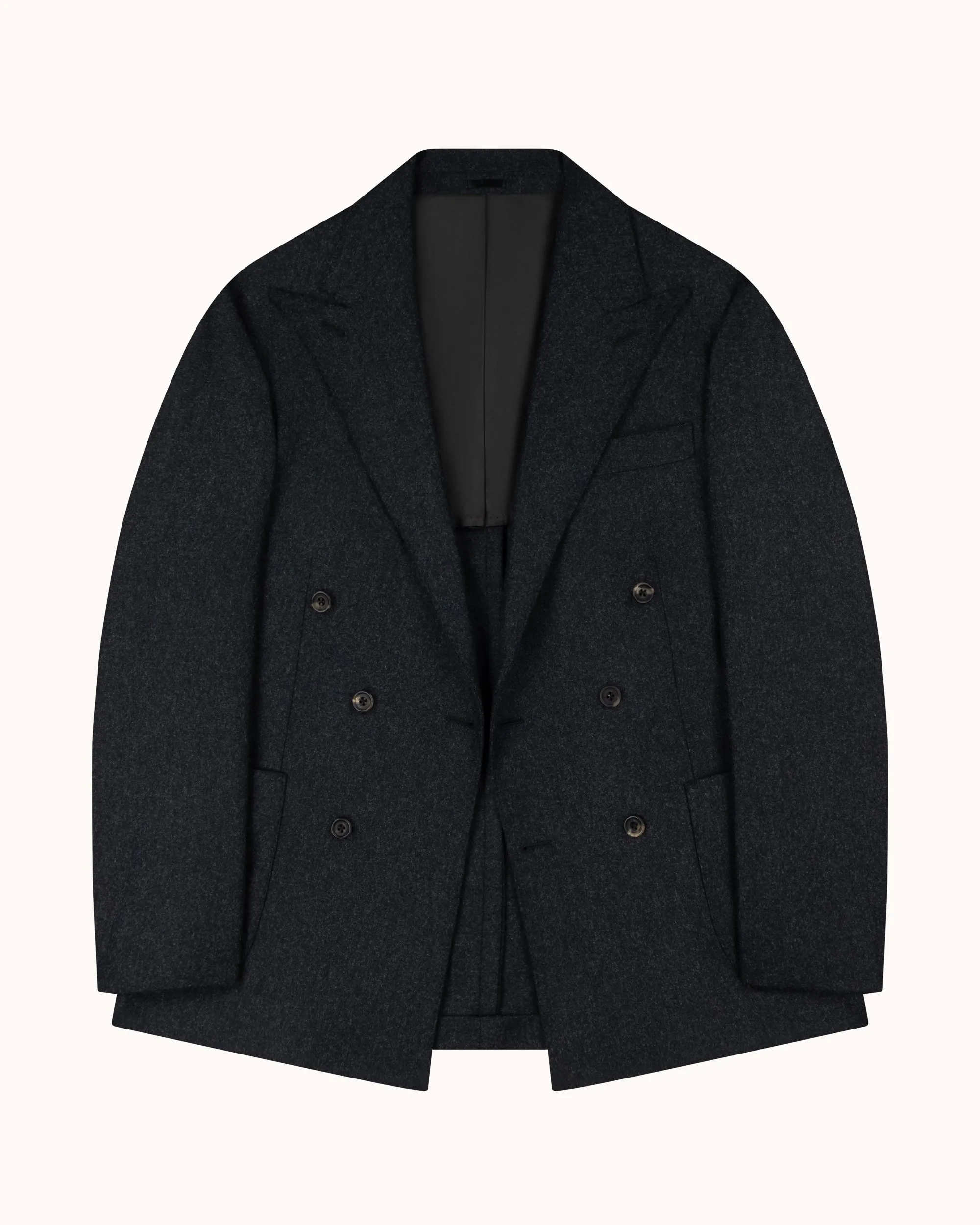 Double Breasted Sport Jacket - Charcoal Grey Woollen Flannel sold by Natalino