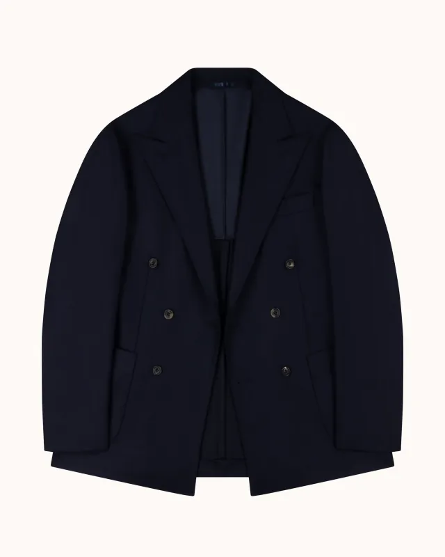 Double Breasted Sport Jacket - Navy Woollen Flannel sold by Natalino