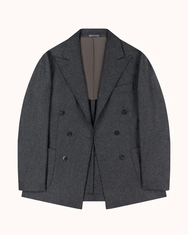 Double Breasted Sport Jacket - Mid Grey Woollen Flannel sold by Natalino