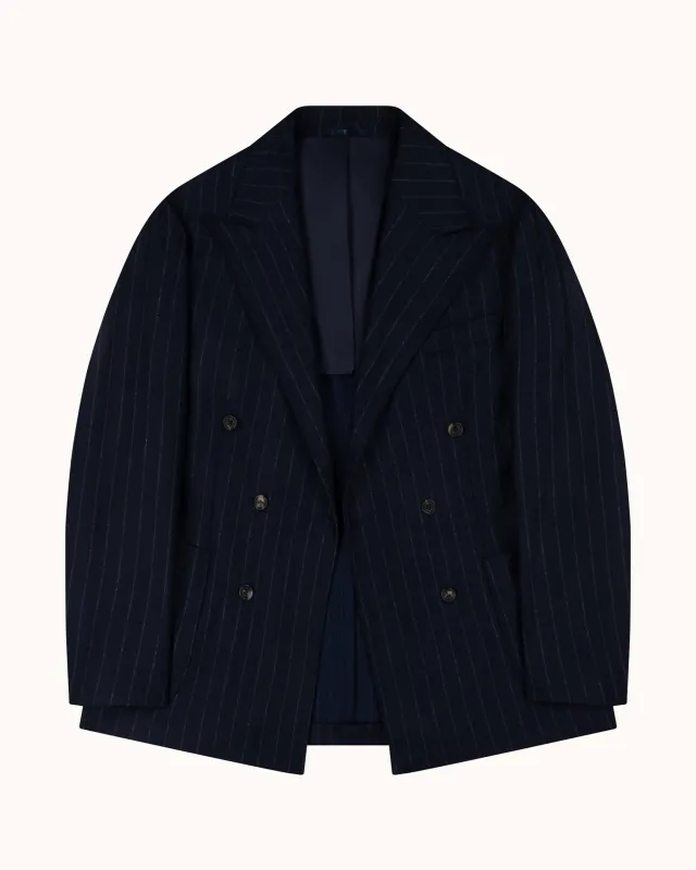 Double Breasted Sport Jacket - Navy Chalk Stripe Woollen Flannel sold by Natalino