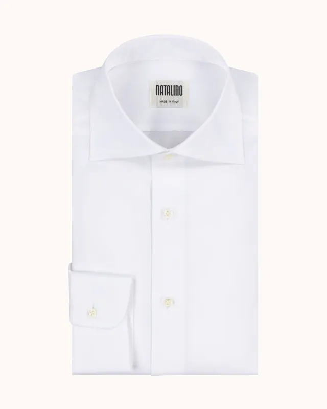Spread Collar Shirt - White Cotton Poplin sold by Natalino